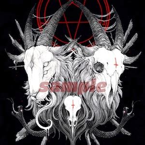 Demon Satanic Goats Baphomet Illustration Art Painting Print Pentagram