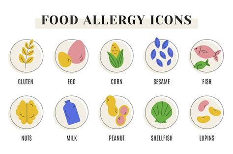 Symboles D allergie Alimentaire Dessinés à La Main Vecteur Premium