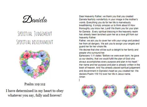 Girl Name Daniela Meaning And Scripture With Flower Heart Etsy