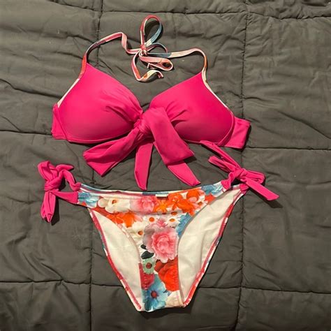 Swim Hot Pink And Floral Print Bikini Poshmark