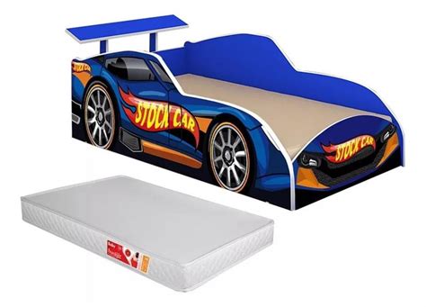 Cama Juvenil Carro Stock Car Azul Colch O Menino Corrida Prote O Facil Acesso Hot