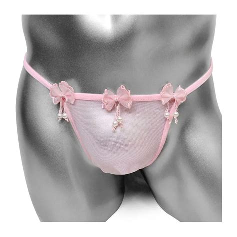 Bikini De Malla Para Hombre Bragas Con Lazo Transparente Transpirable Bolsa Para Pene Lencer A