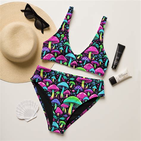 Mushroom Bikini Festival Outfit Neon Colors Rave Outfit Psychedelic Mushroom Trippy Swimsuit For