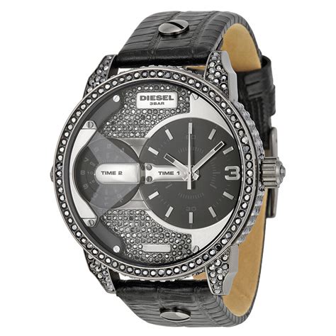 Diesel Mini Daddy Dual Time Dial Black Leather Men's Watch DZ7328 ...