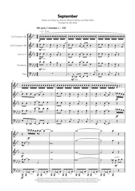 September Arr Seb Skelly By Earth Wind And Fire Sheet Music For Brass