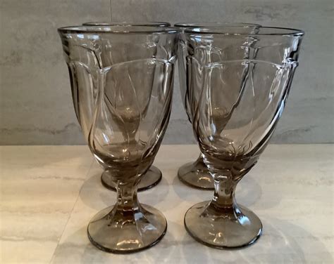 Vintage Noritake Sweet Swirl Pattern Tawny Brown Glass Iced Tea Goblet Set Of 4 Goblets