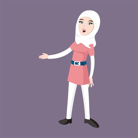 Dibujos Animados Muslimah Lindo Vector Premium