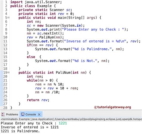 Java Program To Find Palindrome Number