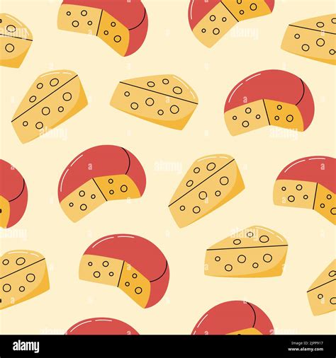 Cheese With Holes Hand Drawn Seamless Pattern Farm Product In Flat