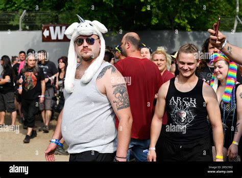 Pilsen, Czech Republic. 02nd June, 2023. Visitors enjoy the Metalfest