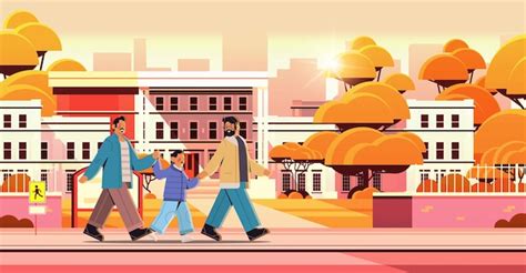 Pais do sexo masculino caminhando filho pequeno família gay transgênero amor conceito de