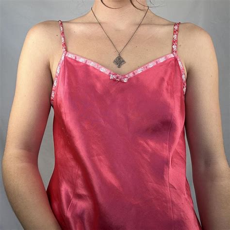 Hot Pink Slip Dress Floral Trim Y2k Hotpink Depop