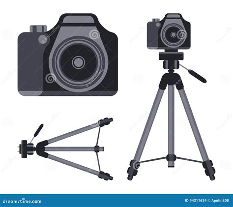 Camera And Tripod Vector Illustration Isolated On White Background