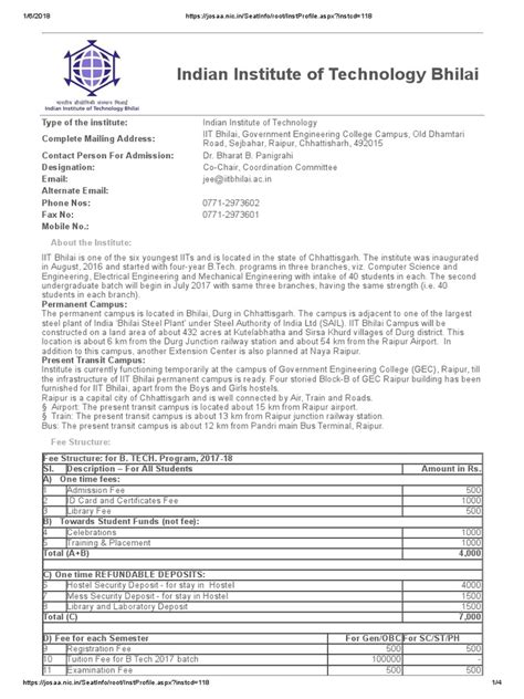 IIT Bhilai Fee Structure | PDF | Engineering | Science