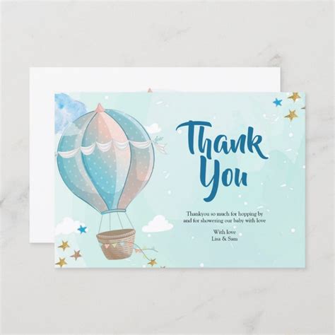 Blue Hot Air Balloon Baby Shower Thank You Card Zazzle