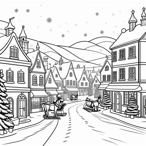 A Line Drawing Of A Village Christmas Scene Prompts Stable Diffusion