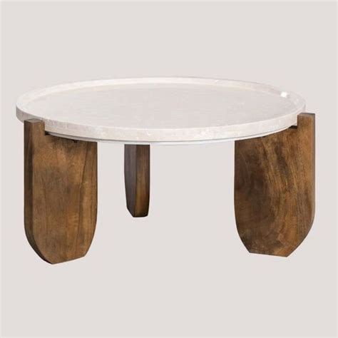 SKLUM Table Basse En Marbre Et Bois De Manguier Xantten Blanc Gardenia