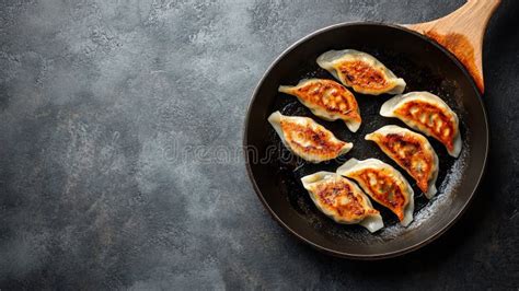 Sizzling Gyoza Dumplings Cooking On A Hot Pan With Perfectly Crisped Edges Stock Illustration