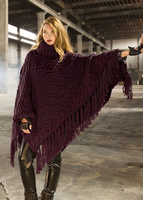 Poncho Im Rautenmuster Mit Rollkragen Poncho Stricken Anleitung