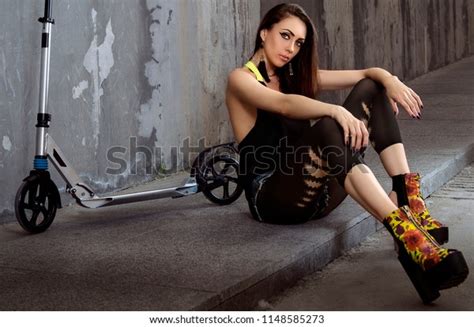 Beautiful Sexy Brunette Girl Sitting On Stock Photo 1148585273 Shutterstock