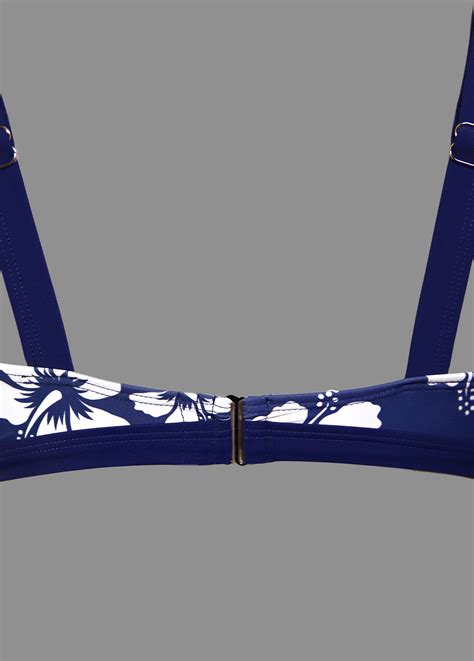 Contrast Binding Mid Waisted Floral Print Navy Bikini Set Modlily
