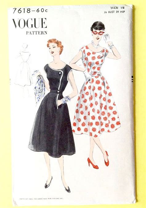 Unused Vogue 7618 1950s One Piece Dress Six Gored Skirt Vintage Vogue