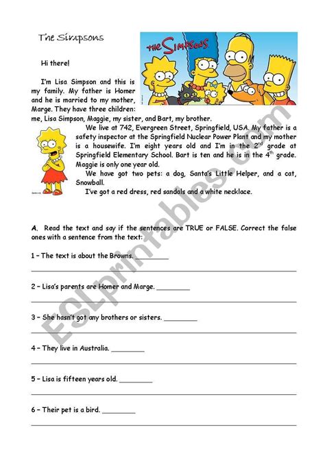 Reading Comprehension The Simpsons Esl Worksheet By Martamatos