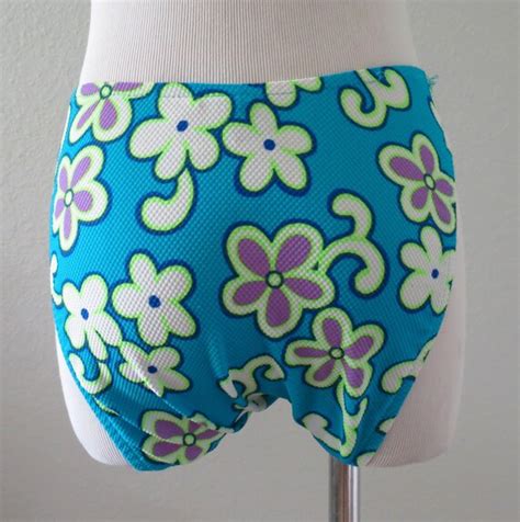 Vintage S Bikini Neon Floral High Cut Swimsuit Unde Gem