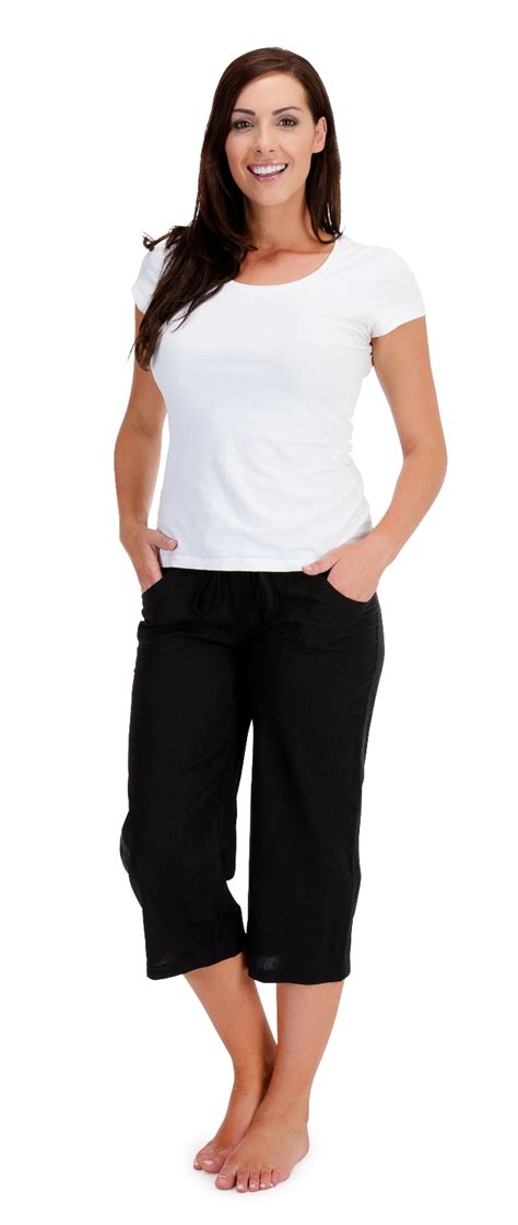 Womens Linen Trousers Cropped Capri Or Full Length Pants Casual Fit