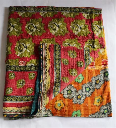 Vintage Kantha Quilt Gudri Reversible Throw Twin Handmade Etsy India