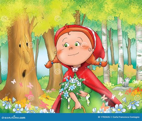 Little Red Riding Hood Cartoon Fairy Tale Scene Vector Illustration
