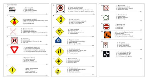 Road Signs Study Sheet