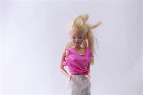 Mattel Barbie Doll Bent Arms Dressed Pink Top White Blue Skirt Blonde Fashion Doll