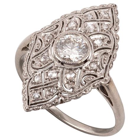 Art Deco Square Emerald Diamond White Gold Cluster Ring For Sale At