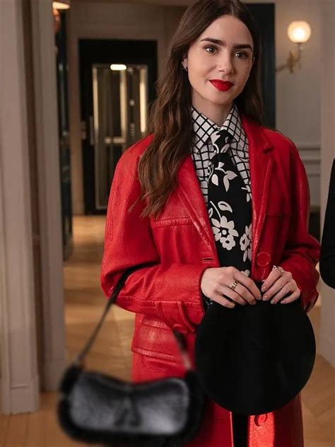 Emily In Paris S04 Lily Collins Red Leather Coat