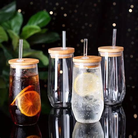 Drinking Glasses Bamboo Lids Straws Glass Tumblers Ice Temu