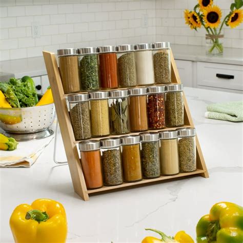 Orii 18 Jar Bamboo Drawer Over Counter Spice Rack Fillled With Spices