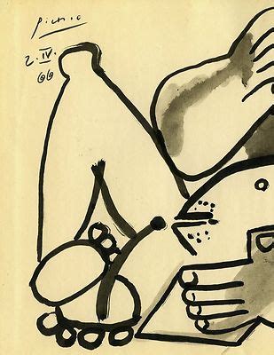Pablo Picasso Ink Drawing Nude Woman With Certificate