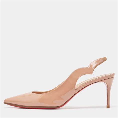 Christian Louboutin Nude Pink Patent Leather Hot Chick Slingback Pumps Size 40 Christian