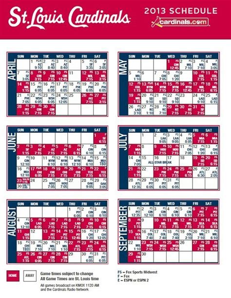 Stl Cardinals Printable Schedule