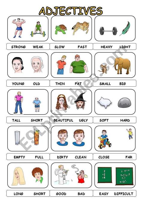 Opposite Adjectives Pictionary English Lessons For Kids Grammar For