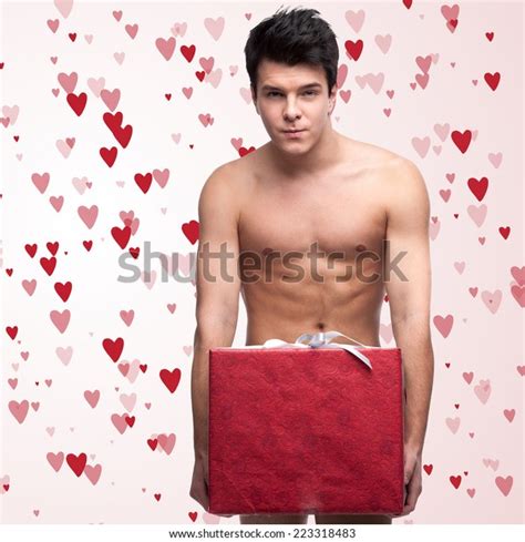 Funny Naked Man Holding Red Gift Stock Photo Shutterstock