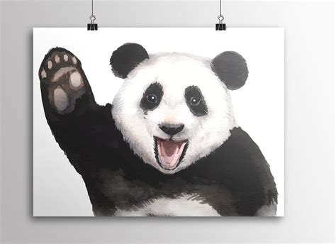 Waving Panda Watercolor Printnursery Panda Canvasanimal Wall - Etsy