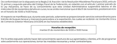 Aduanas Y De Noviembre De Horario De Labores D A Inh Bil