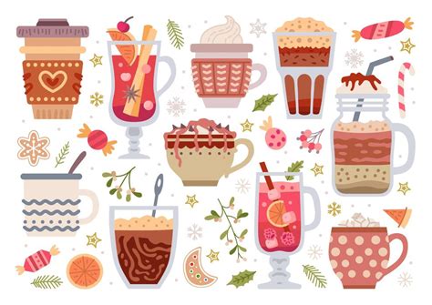 Christmas Hot Drink Set Of Winter Coffee 3724979 Vector Art At Vecteezy