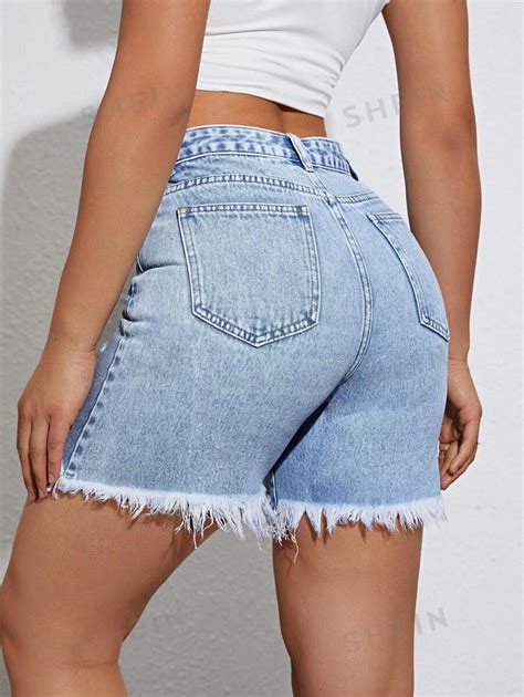 Shein Ezwear Short En Jean D Chir Effiloch Mode En Ligne Shein France