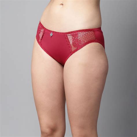 Buy PrettyCat Women Red Embroidered Lace Mid Rise Sexy Bikini Panty Online