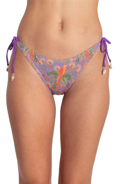 Slip Bikini Brasiliana Con Conchiglie Stampa Flower Bird Taglia S Colore Viola Slip Brasiliana