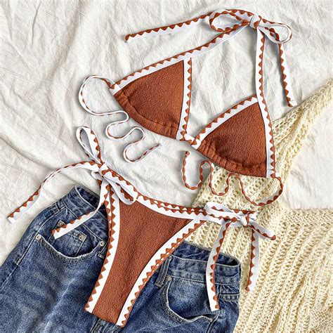 Utsjkr Womens Two Piece Swimsuit Triangle String Bikini Set High Cut Sexy Bathing Suit Color