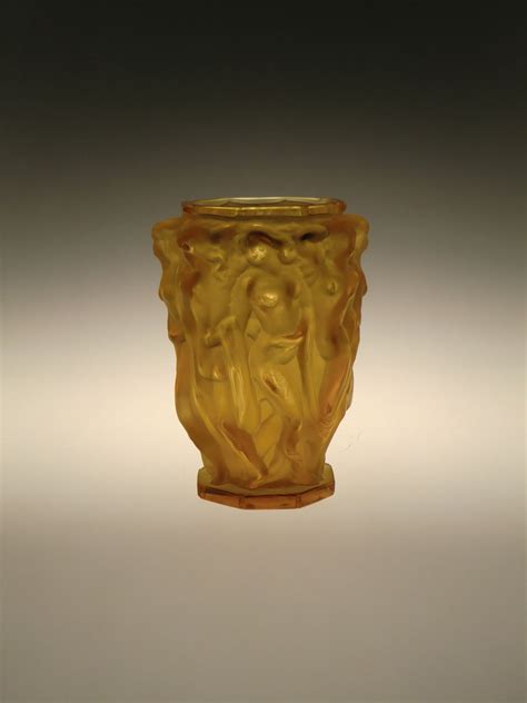 Bohemian Czech Art Deco Amber Cut Glass Vase Nude Dancing Girls By Schlevogt Etsy